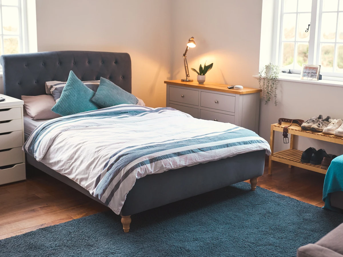 Feature wall painting teal bedroom in Haywards Heath