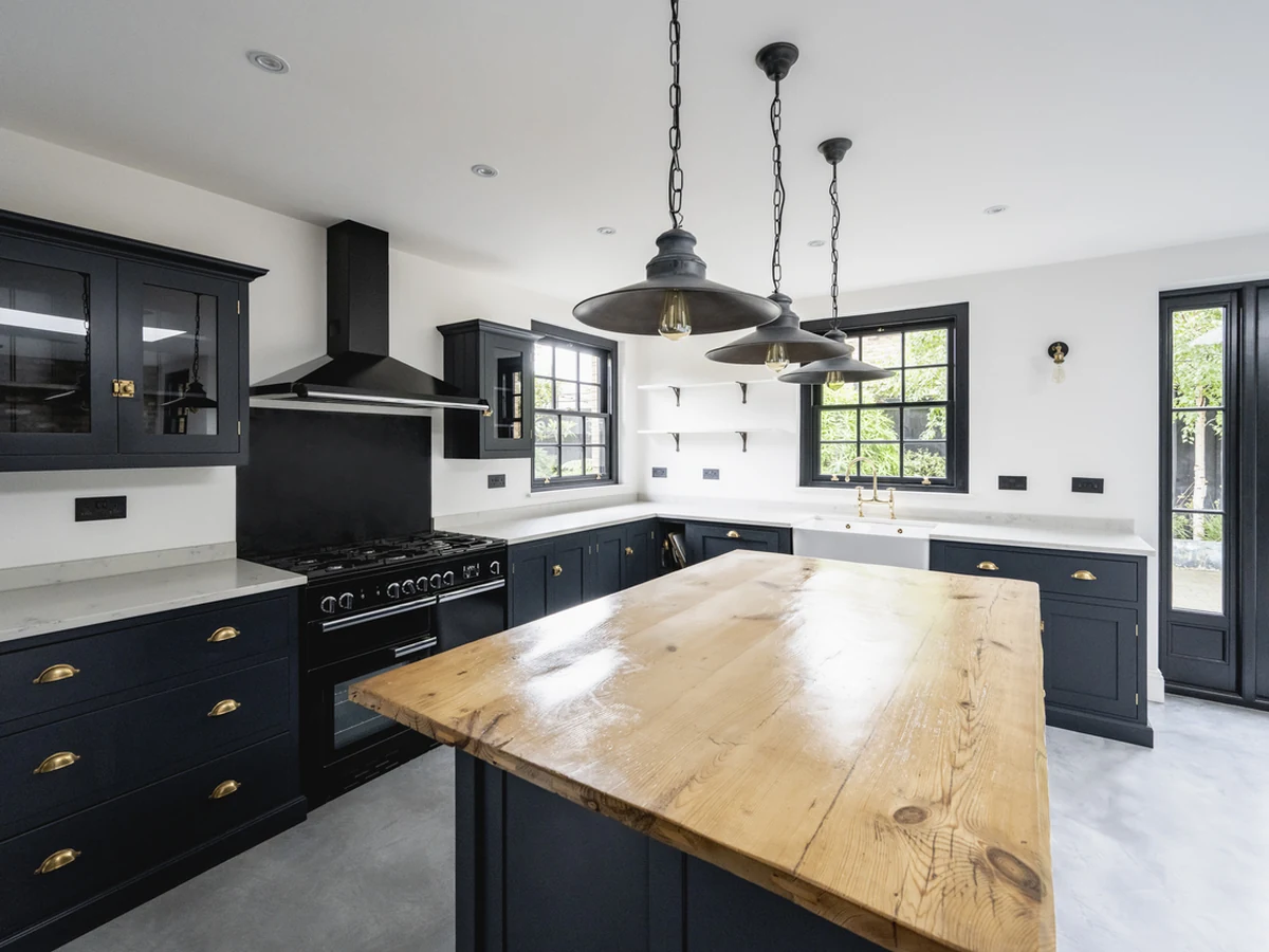 Spacious dark navy kitchen cabinet painting by Haywards Heath Decorators